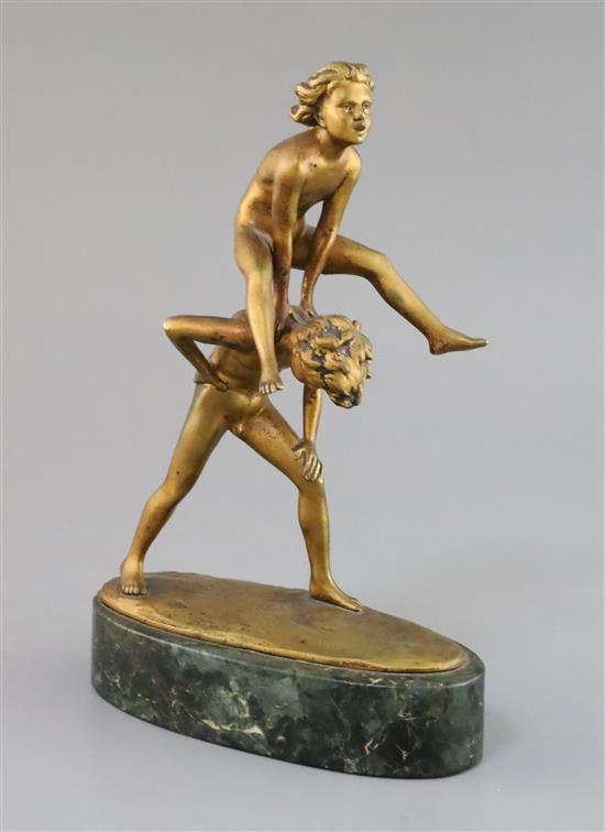 Professor Otto Poertzel. A bronze group of two boys playing leapfrog, height 9in.